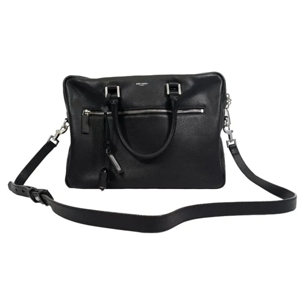 Saint Laurent Sac de Jour Briefcase in Black Calf Leather